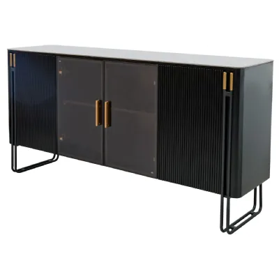 Black and Gold Marble Effect 4 Door Wide Sideboard