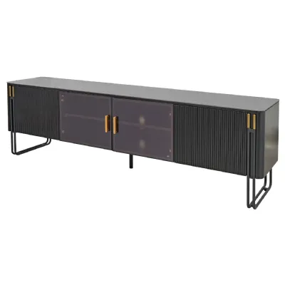 Black Marble Top 4 Door Wide Entertainment TV Unit