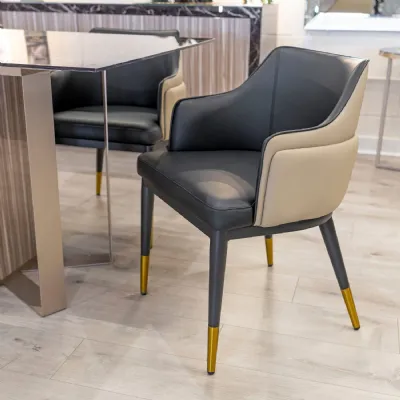 Black and Stone Leather Effect Dining Chair Metal Legs
