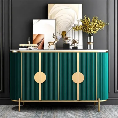 White Marble Top 4 Door Green Fluted Sideboard Gold Trimmed