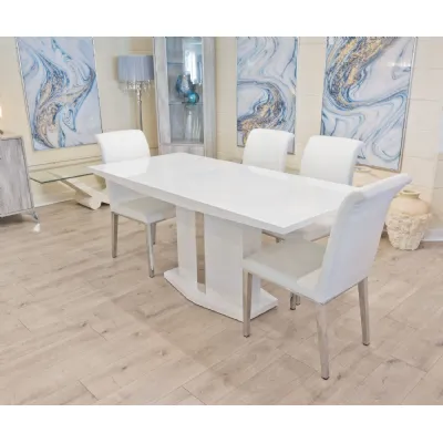White Gloss 170cm Large Extending Dining Table Pedestal Base