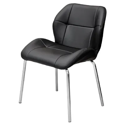 Black Leather Effect Ergonomic Back Bistro Chair Chrome Legs