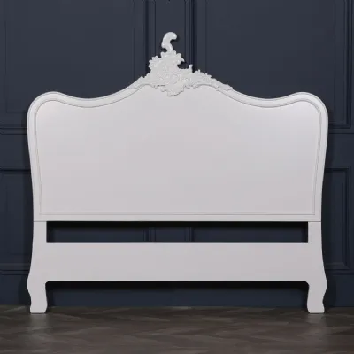 French White Wooden King Size Headboard with Motif Crown