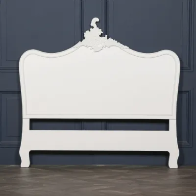 French Cream Wooden King Size Headboard with Motif Crown