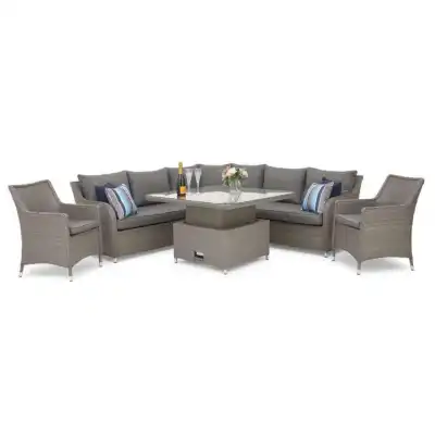 Miami Rattan Luxury Large Corner Set With Rising Table And Armchairs