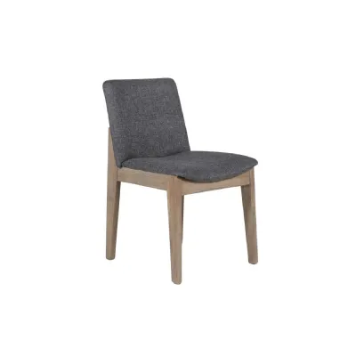 Dark Grey Woven Fabric Dining Chair with Oak Legs