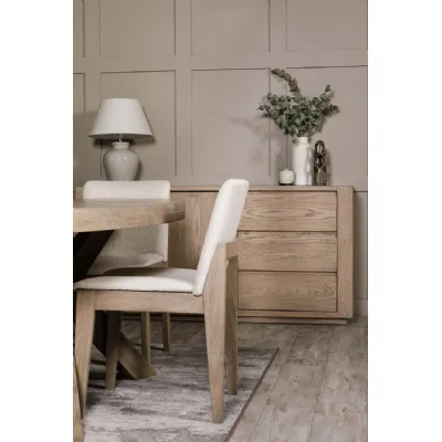 Natural Woven Fabric Dining Chair with Solid Oak Legs