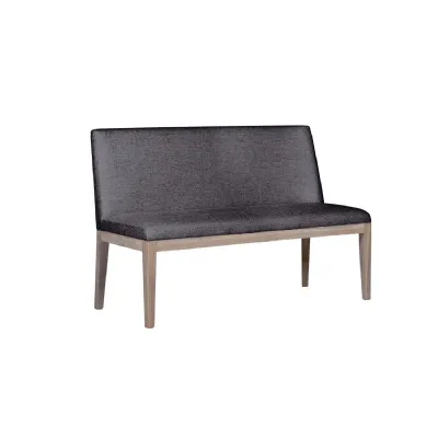 Dark Grey Fabric Short Dining Bench Solid Oak Legs