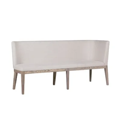 Natural Fabric Long Corner Dining Bench with Oak Legs