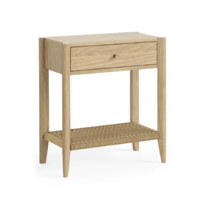 Natural Wood 1 Drawer Side Table Lower Woven Shelf