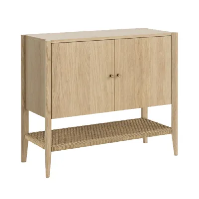 Light Oak 2 Door Small Sideboard with Woven Shelf