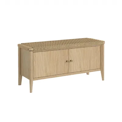 Light Oak 2 Door Hallway Bench Woven Seat
