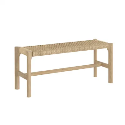 Light Oak Wooden Dining Bench Woven Seat