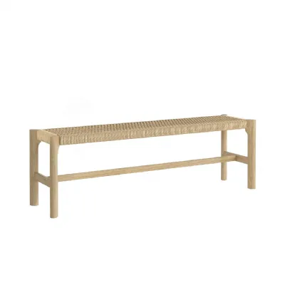 Lacquered Light Oak Dining Bench Woven Seat