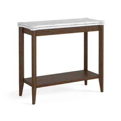 Brown Oak Large Sofa Side Table Marble Top