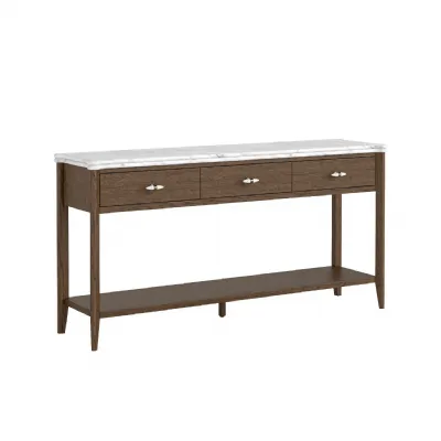 Brown Wood 3 Drawer Large Console Table Marble Top and Shelf