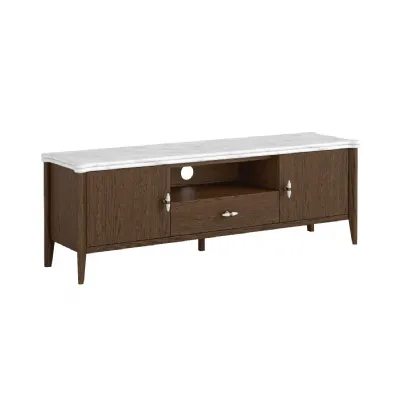 Brown Wood Marble Top 2 Door 1 Drawer Large TV Media Unit