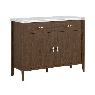 Brown Wood 2 Door 2 Drawer Small Sideboard Marble Top