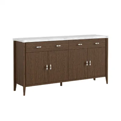 Brown Oak Marble Top 4 Door 2 Drawer Large Sideboard
