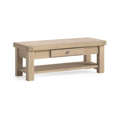 White Wash Wood 1 Drawer Coffee Table with Shelf