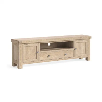 White Wash Wood 2 Door 1 Drawer Large TV Media Unit