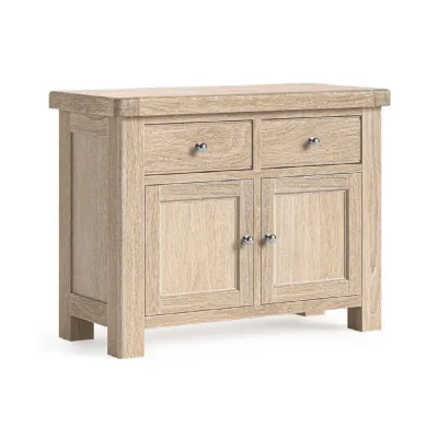 White Wash Wood 2 Door 2 Drawer Small Sideboard