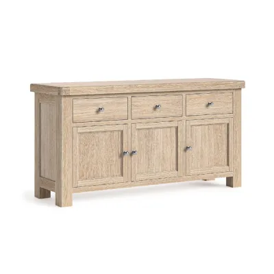White Wash Wood 3 Door 3 Drawer Large Sideboard