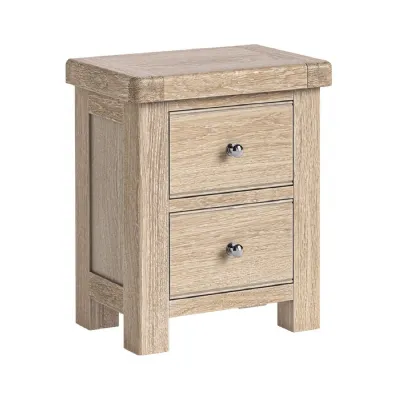 White Wash Oak 2 Drawer Small Bedside Table