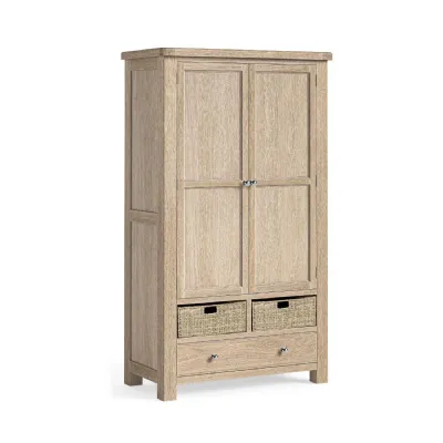 White Washed Oak 2 Door 1 Drawer Larder Unit with 4 Baskets