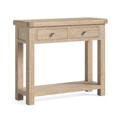Rustic White Wash Wood 2 Drawer Console Table