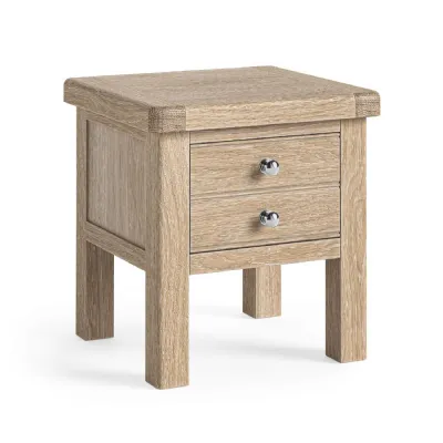 White Wash Oak 2 Drawer Small Lamp Table
