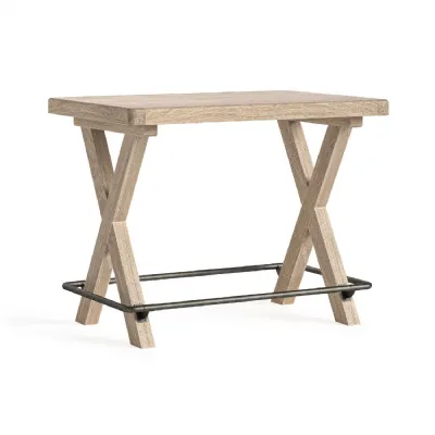 White Wash Wood Large Bar Table Metal Footrest