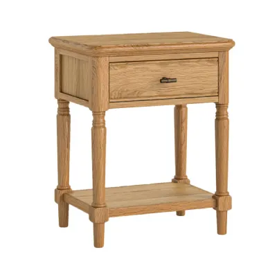 Rustic Waxed Oak Lamp Table with Drawer and Shelf