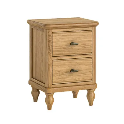 Oak 2 Drawer Slim Bedside Table T Bar Handle