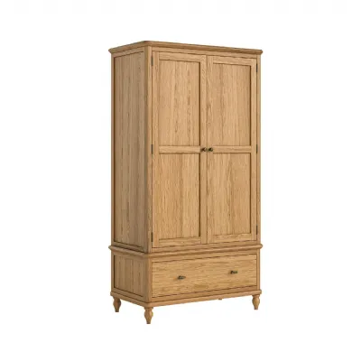 Natural Wood 2 Door 1 Drawer Double Gents Wardrobe