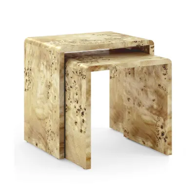 Burl Wood Nest of 2 Occasional Tables Waterfall Design