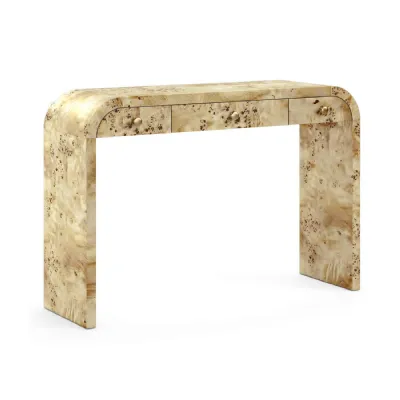 Burl Wood 3 Drawers Arched Shaped Console Table