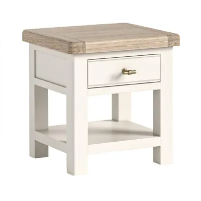 Coconut Milk Wood Small Lamp Table with Oak Top and Shelf