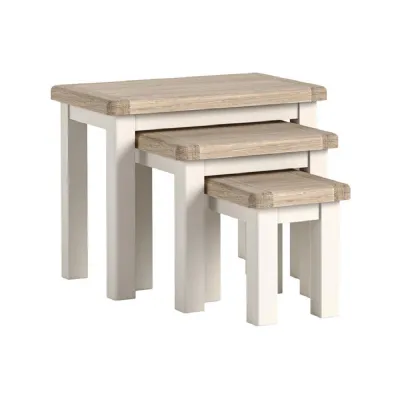 Coconut Milk Wood Nest of 3 Side Tables Oak Tops