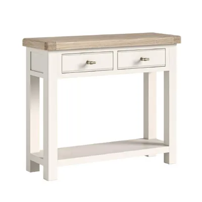 Coconut Milk Wood 2 Drawer Console Table Oak Top and Shelf