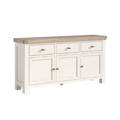 Coconut Milk Wood 3 Door 3 Drawer Large Sideboard Oak Top