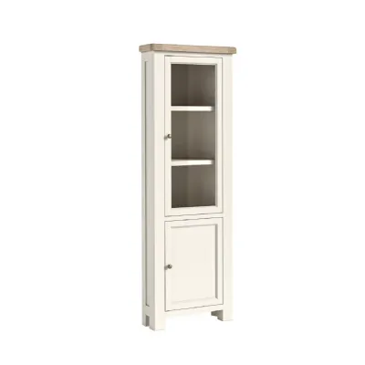 Coconut Milk Wood 2 Door Slim Corner Display Cabinet Oak Top
