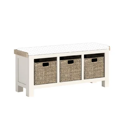 Coconut Milk Wood 3 Wicker Baskets Bench without Cushion
