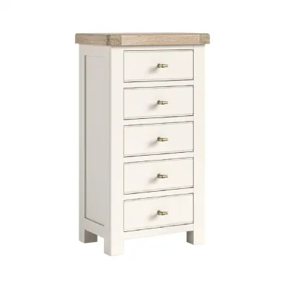 Coconut Milk Wood Chest of 5 Drawers Tallboy Oak Top