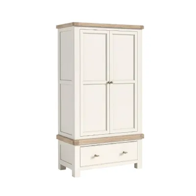 Coconut Milk Wood 2 Door Double Gents Wardrobe with Drawer