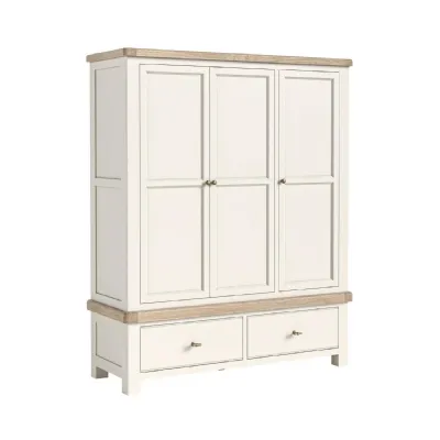 Coconut Milk Wood 3 Door 2 Drawer Triple Wardrobe Oak Top