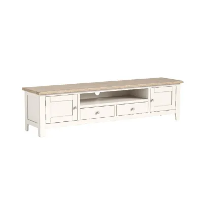 Coconut Wood 2 Door 2 Drawer TV Entertainment Unit Oak Top