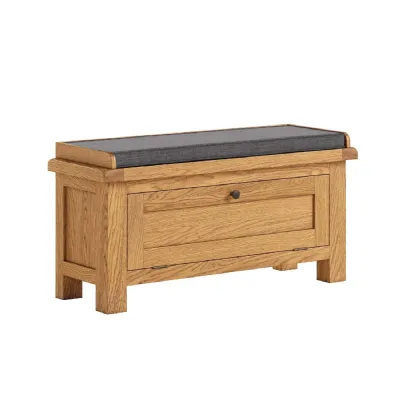 Oak Side Lid Storage Bench with Cushion Seat