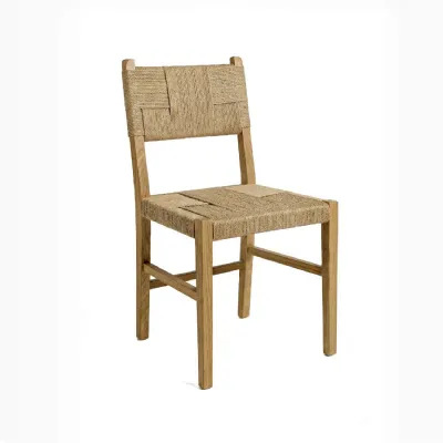 Natural Wood Weave Dining Chair Upholstered Seat Back