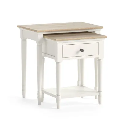 Coconut Milk Wood Nest of 2 Tables with Drawer and Oak Tops